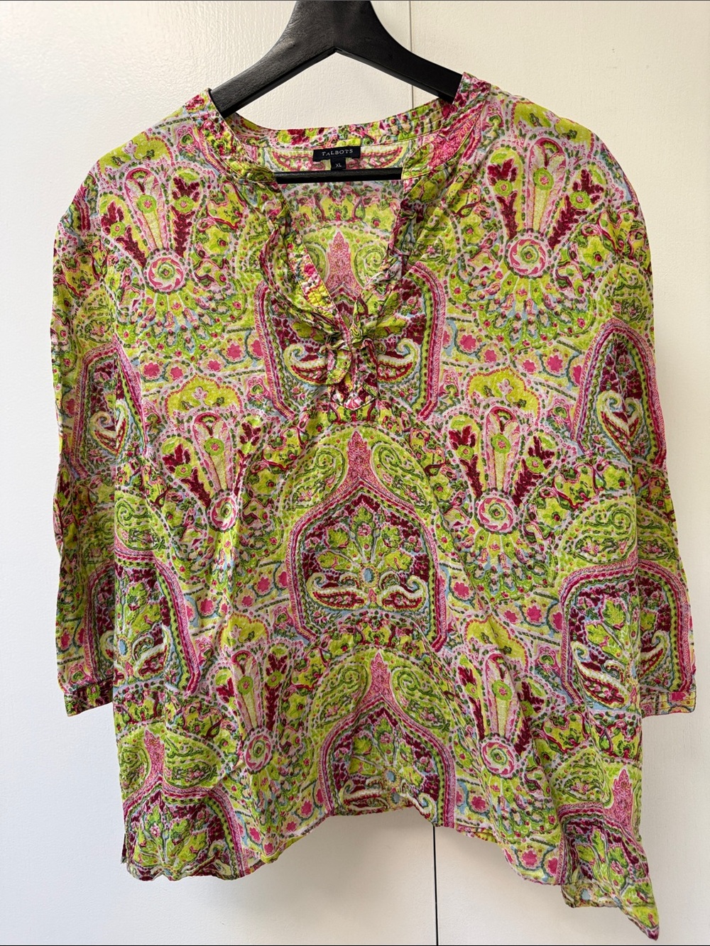 Talbots Lime Green & Pink Paisley Tunic Top